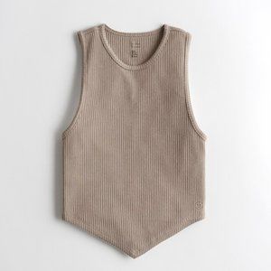 NWT Hollister Gilly Hicks Cozy Ribbed Bandana Hem Tank Top, XXS, Light Brown